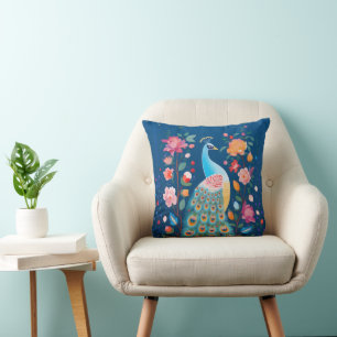 Coussin Peacock coloré avec Blue Green Orange Feathers