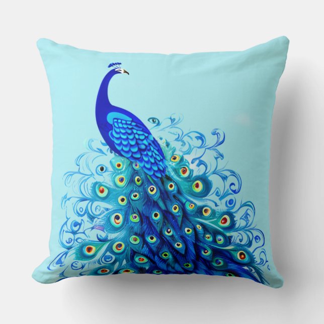 Coussin Peacock en bleu turquoise et cobalt (Recto)