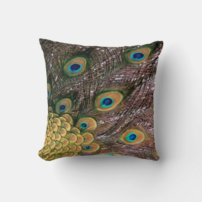 Coussin Peacock Feathers Emerald Green et Gold (Recto)