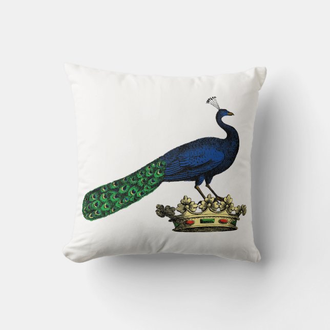 Coussin Peacock héraldique Vintage stylisé sur Couronne C (Recto)