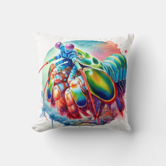 Coussin Peacock Mantis Shrimp REF253 - Watercolor (Recto)