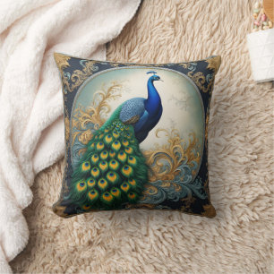 Coussin Peacock montrant les plumes florales