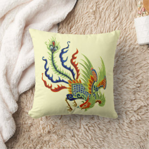 Coussin Peacock Oriental Art Vintage