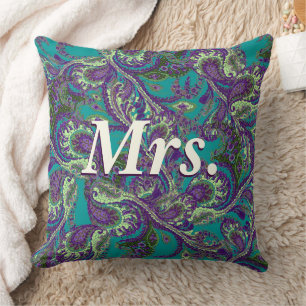 Coussin Peacock Paisley Mariées violettes et vertes