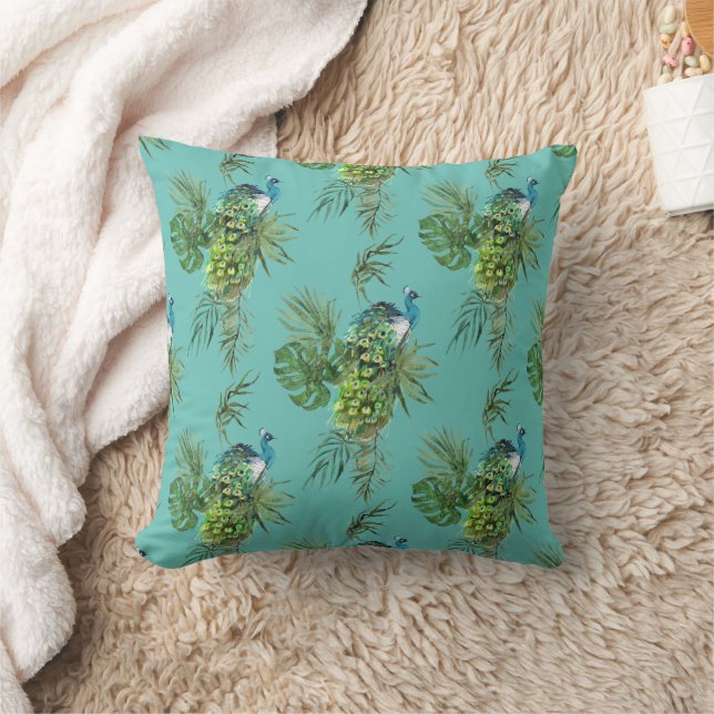Coussin Peacock & Tropical Feuille Motif (Couverture)