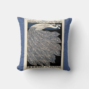 Coussin Peacock Vintage Bleu Art Nouveau