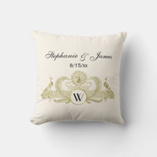 Coussin Peacocks vintages Monogram Faux Gold Ivory BG