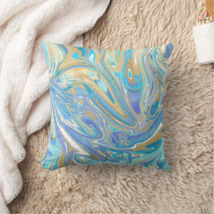 Coussin Pearlescent Aqua & Gold en marbre liquide