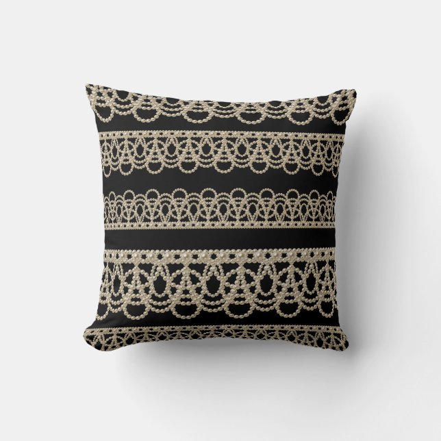 Coussin Pearls Lace Pattern Elegant Black (Recto)