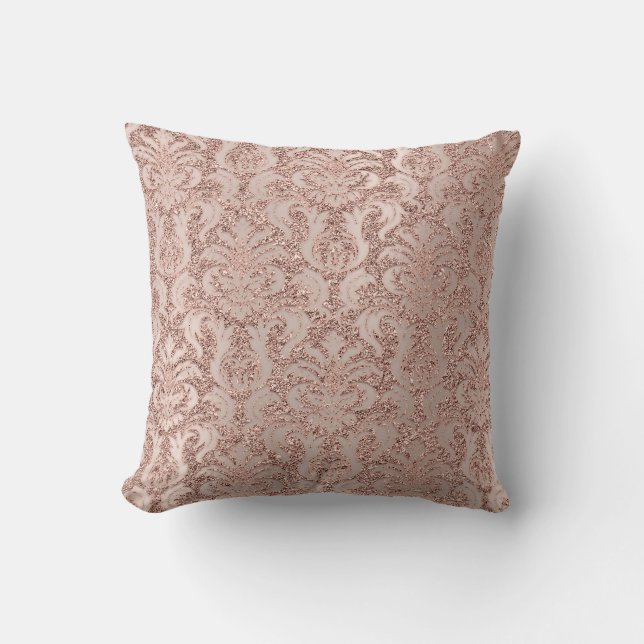 Coussin Pearly Metal Damask Rose Rose Parties scintillant  (Recto)