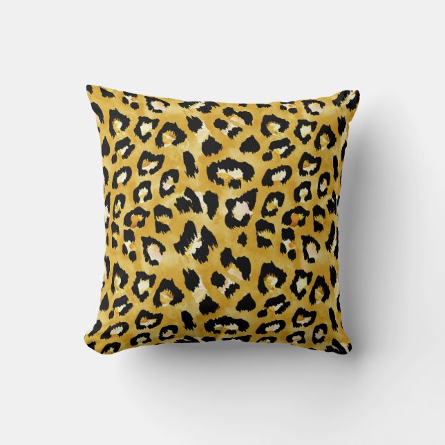 Coussin Peau d'animal, Aquarelle Léopard sans voile. (Recto)