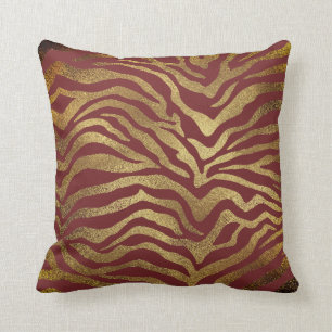 Coussin Peau d'animal fascinante Burgund de zèbre d'or