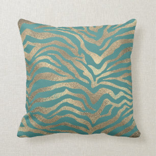 Coussin Peau d'animal fascinante Teal de zèbre d'or