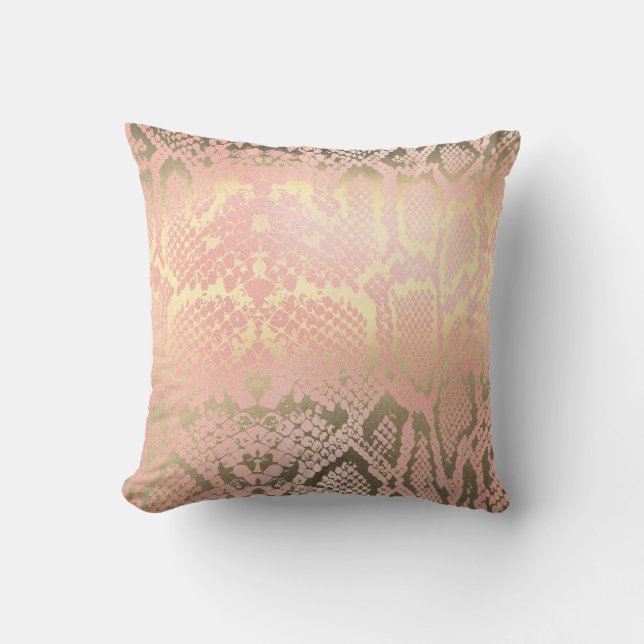 Coussin Peau de serpent Python blanc rose or contemporain (Recto)