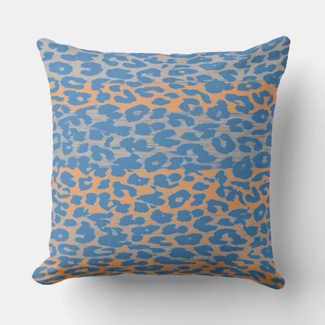 Coussin Peau Empreinte de léopard bleu orange rétro (Recto)