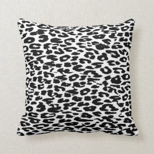 Coussin Peau Empreinte de léopard noir et blanc