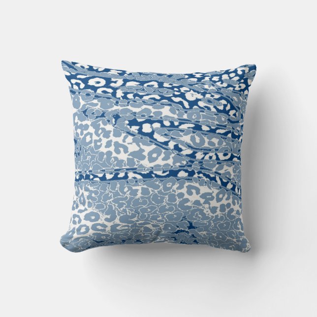 Coussin Peau Empreinte de léopard rétro (BLue, Blanc) (Recto)