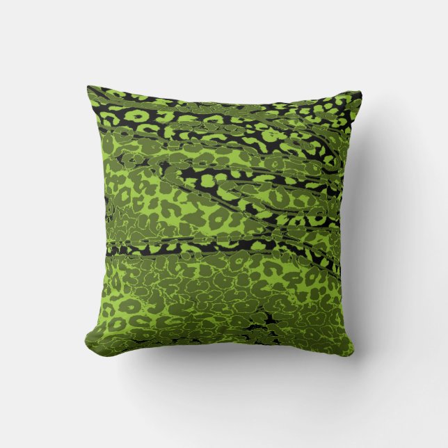 Coussin Peau Empreinte de léopard rétro (chaux, vert, noir (Recto)