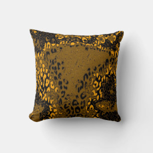 Coussin Peau Empreinte de léopard rétro (Jaune, Noir, Tan)