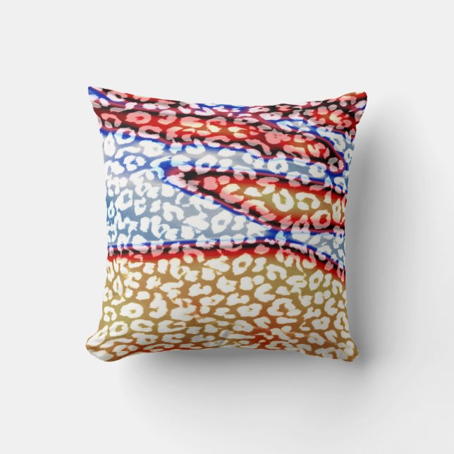 Coussin Peau Empreinte de léopard rétro (orange, bleu, gri (Recto)