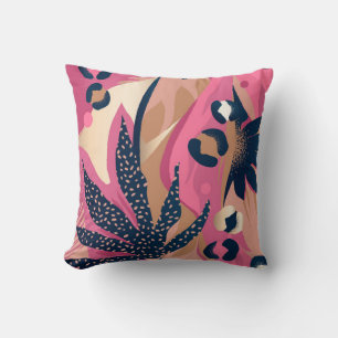 Coussin Peau Léopard Moderne, Flore Exotique.