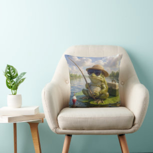 Coussin Pêche à la grenouille depuis un nénuphar