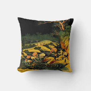 Coussin Pêche à la lumière de la torche dans la province d