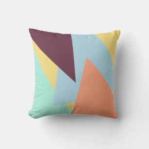 Coussin Pêche à la menthe bleue jaune et violet foncé géom