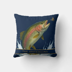 Coussin Pêche à la mouche aquarelle truite poisson marine 