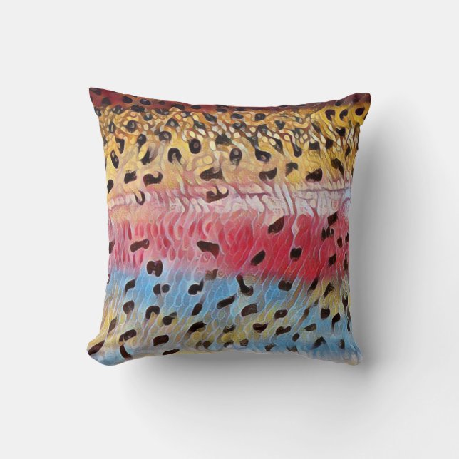 Coussin Pêche à la truite arc-en-ciel 16 x 16 (Recto)