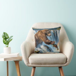 Coussin Pêche à l'ours grizzli en Alaska