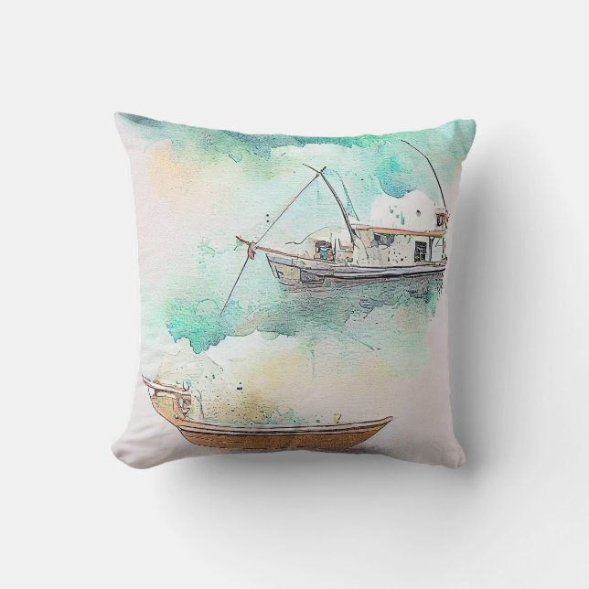 Coussin Pêche Bateau Port Paysage Nature (Recto)