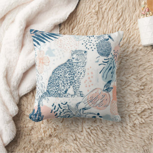 Coussin Pêche Bleu Léopard Tropical Abstrait