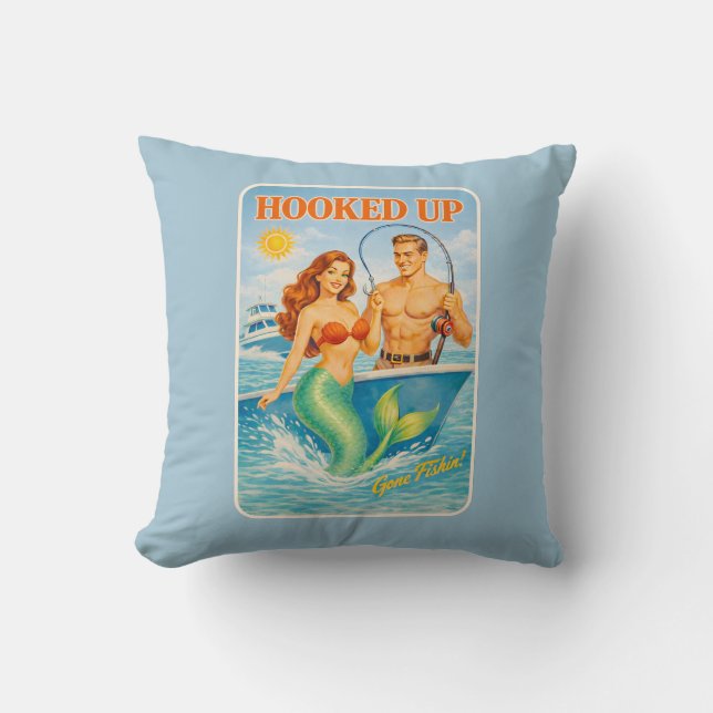 Coussin Pêche branchée pin-up sirène | Drôle de nautique (Recto)