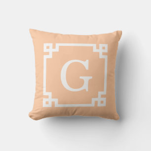 Coussin Pêche Cadre à Clé Grecque Blanc #2 Monogramme Init