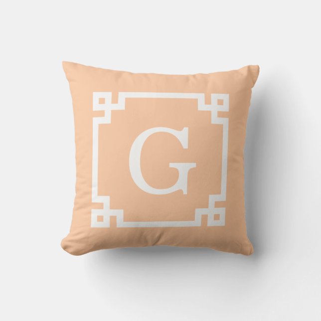 Coussin Pêche Cadre à Clé Grecque Blanc #2 Monogramme Init (Recto)