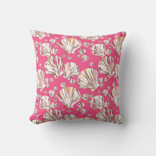 Coussin Pêche, coquillages roses, arrière - plan corail ro