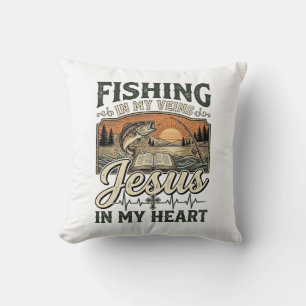 Coussin Pêche dans mes veines Jésus dans mon cœur Vintage