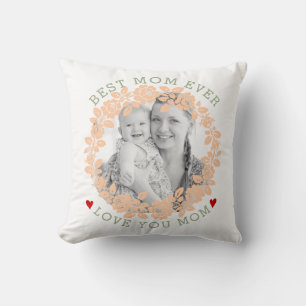 Coussin Pêche de la Fête des mères et couronne rose verte 