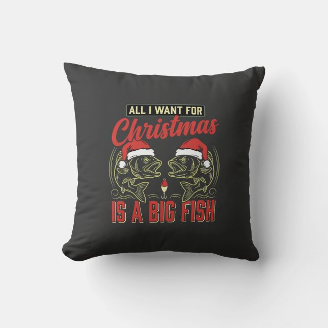 Coussin Pêche de Noël Gros Poisson Vacances (Recto)