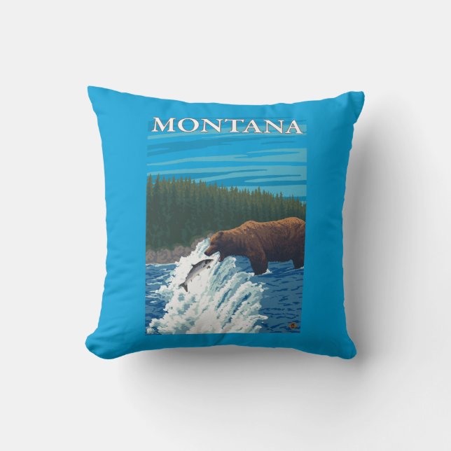 Coussin Pêche d'ours en rivière - Montana (Recto)