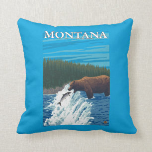 Coussin Pêche d'ours en rivière - Montana