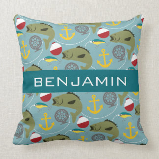 Coussin Pêche du motif avec le nom fait sur commande