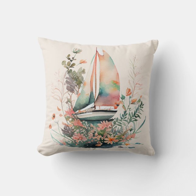 Coussin Pêche et bateau à voile noir Flore Jeu d'oreiller (Recto)