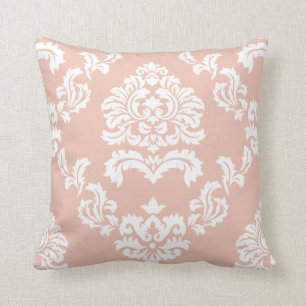 Coussin Pêche et blanc de motif de damassé