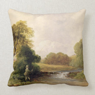 Coussin Pêche : Jouant un poisson (huile sur la toile)