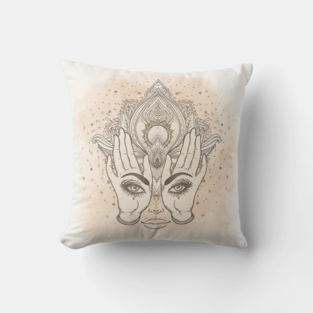 Coussin Pêche & Or Boho Lotus Flower Beauté (Recto)
