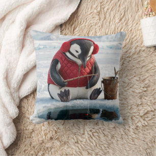 Coussin Pêche sur glace de pingouin sur un glacier arctiqu