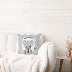 Coussin Pêche Whimsical & Gris Baby Elephant