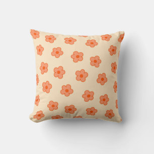 Coussin Pêche Whimsical & Orange Floral Retro, Gai